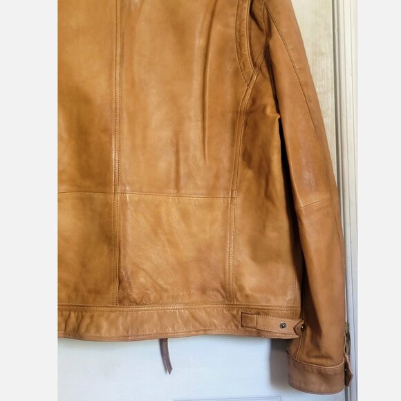 MISSANI LE COLLEZIONI Distressed Leather Motorcycle Jacket Men L Sportcoat Tan G - Picture 14 of 16